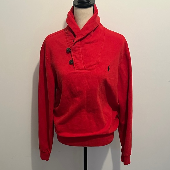 Red Polo Ralph Lauren Button-Up Zip High Neck Turtleneck Pullover Sweater - Picture 2 of 8